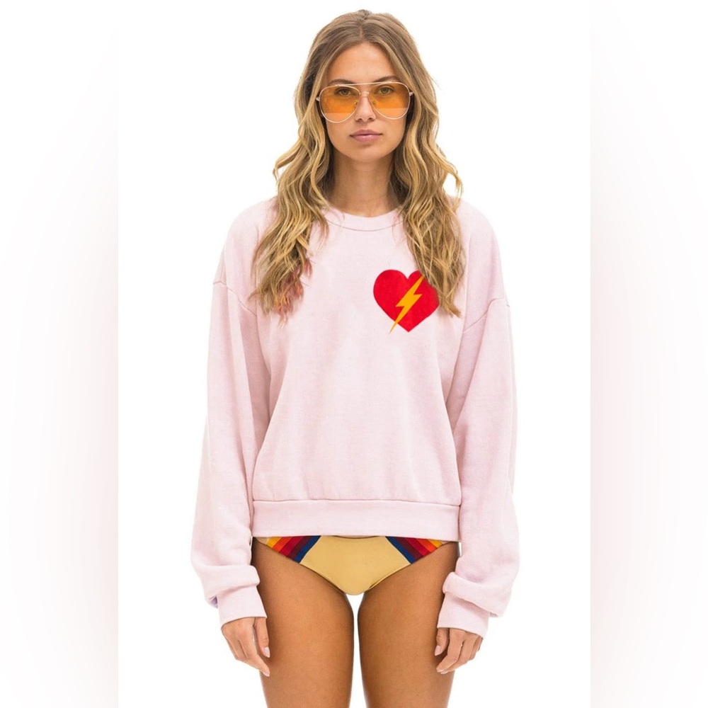Aviator Nation Bolt Heart Relaxed Crew Sweatshirt